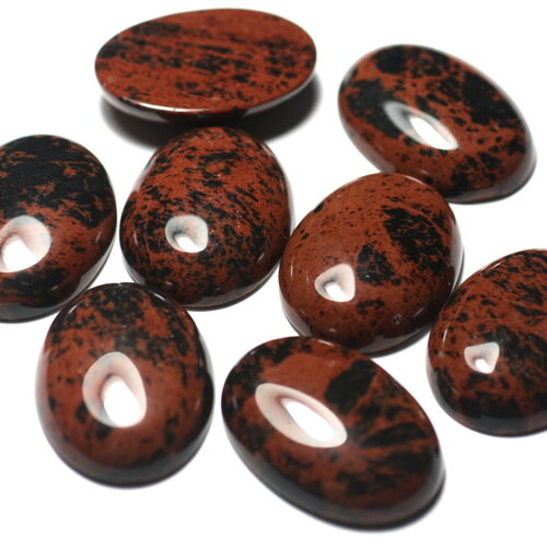 1pc - cabochon pierre obsidienne mahogany acajou ovale 16x12mm rouge marron noir - 4558550033734