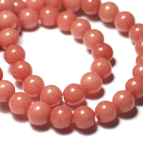 10pc - perles pierre jade boules 8mm rose peche corail