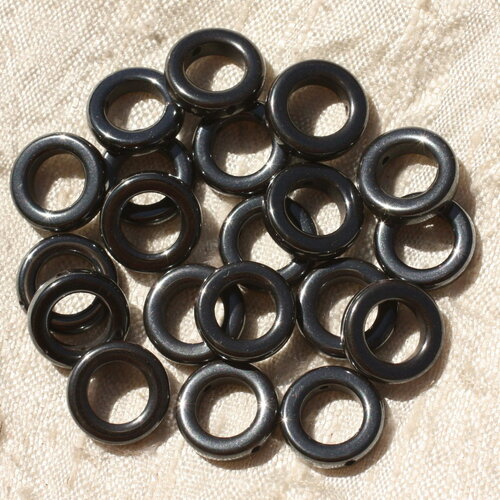 10pc - perles pierre hématite cercles donuts anneaux 14mm métal gris noir