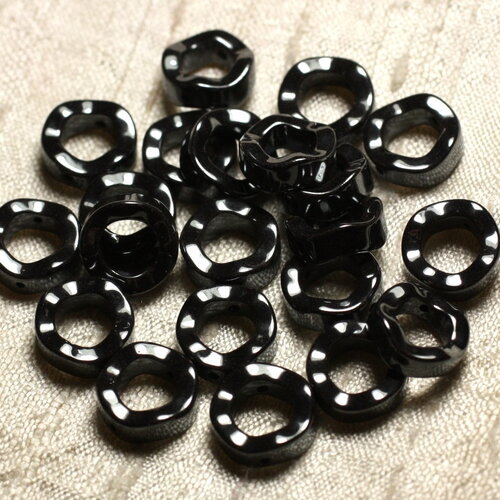 10pc - perles pierre hématite cercles donuts anneaux ondulés 12mm métal gris noir