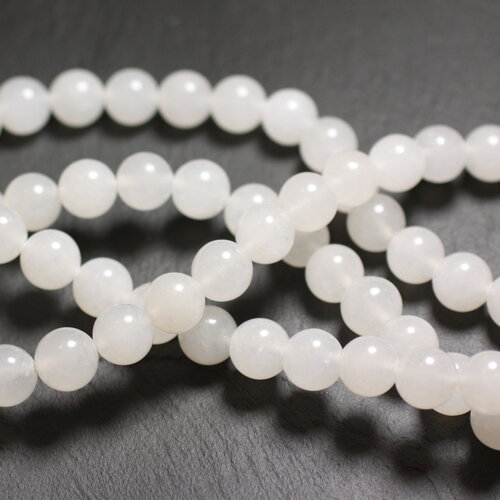Fil 38cm 26pc environ - perles pierre jade boules 14mm blanc transparent