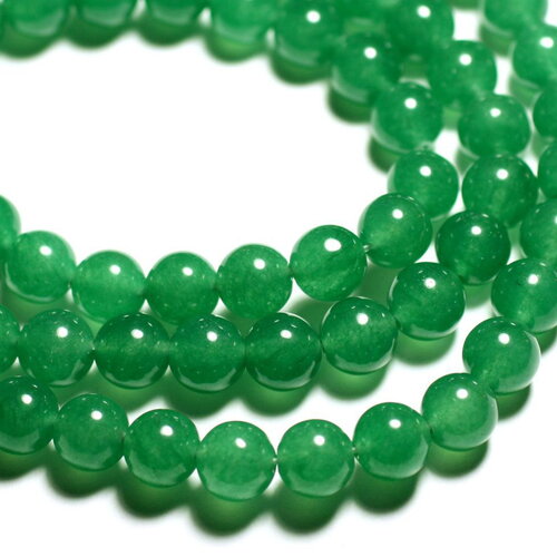 Fil 37cm 37pc environ - perles pierre jade boules 10mm vert emeraude empire