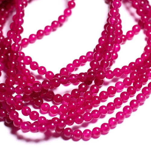 Fil 39cm 90pc environ - perles pierre jade boules 4mm rose fuchsia framboise