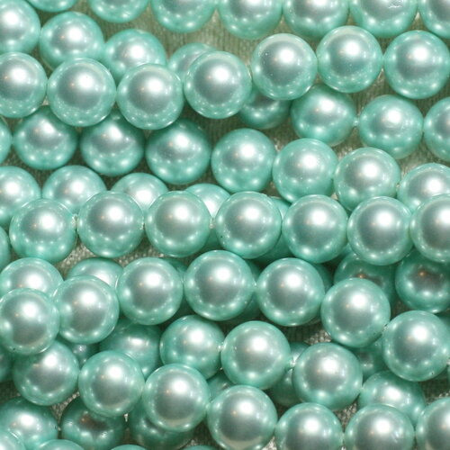 Fil 39cm 50pc environ - perles coquillage nacre boules 8mm vert turquoise menthe irisé