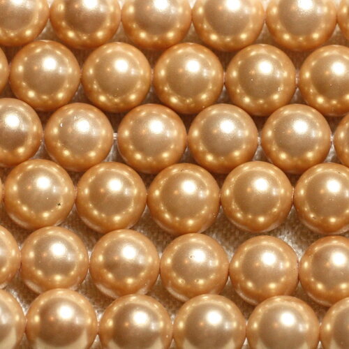 Fil 39cm 48pc environ - perles coquillage nacre boules 8mm jaune doré irisé