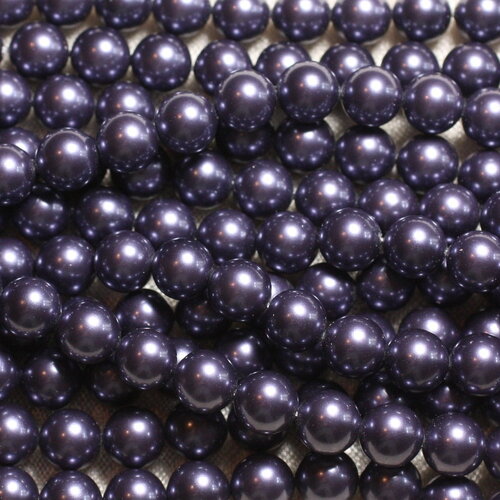 Fil 39cm 46pc environ - perles coquillage nacre boules 8mm bleu violet indigo irisé