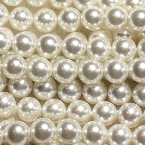 Fil 39cm 46pc environ - perles coquillage nacre boules 8mm blanc irisé