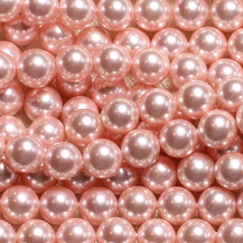 Fil 39cm 46pc environ - perles coquillage nacre boules 8mm rose clair pastel irisé