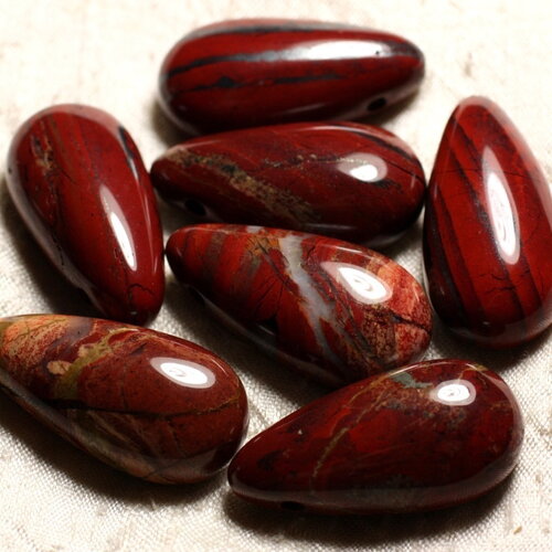 1pc - pendentif pierre jaspe poppy brescia goutte 40mm grade b imperfections rouge marron gris noir