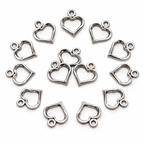 20pc - perles breloques pendentifs métal argenté coeurs 16mm