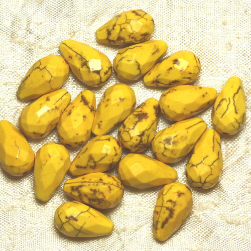 Fil 39cm 23pc env - perles turquoise synthèse gouttes facettées 16x9mm jaune