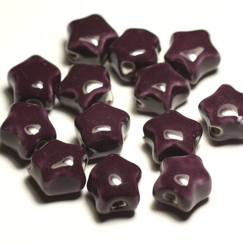 4pc - perles céramique porcelaine etoiles 16mm violet prune - 8741140017351