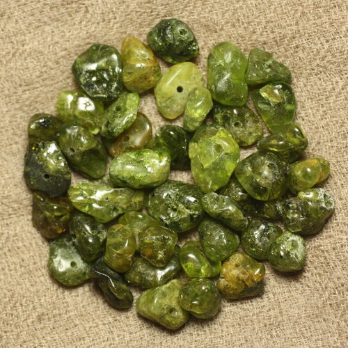 5pc - perles pierre peridot grosses rocailles chips 7-14mm vert