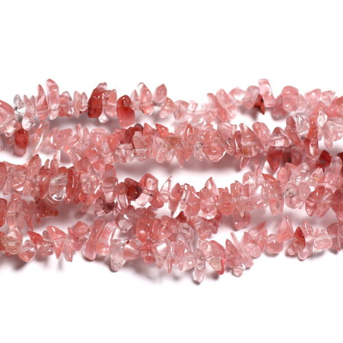 140pc environ - perles pierre quartz cerise rocailles chips 4-12mm rose corail peche