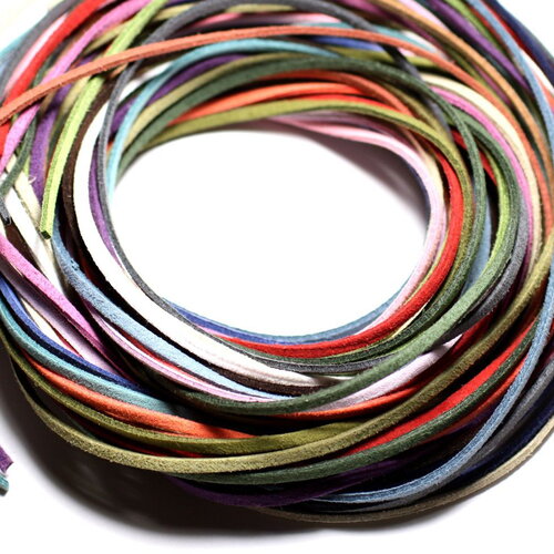 Lot 5 metres - corde cordon laniere suedine daim 3mm mélange multicolore