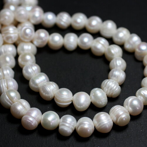 10pc - perles culture eau douce boules olives ovales 5-8mm blanc irisé