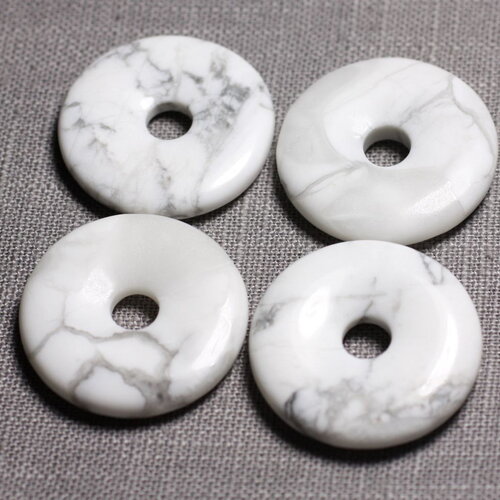 1pc - pendentif perle pierre howlite rond cercle anneau donut pi 40mm blanc gris