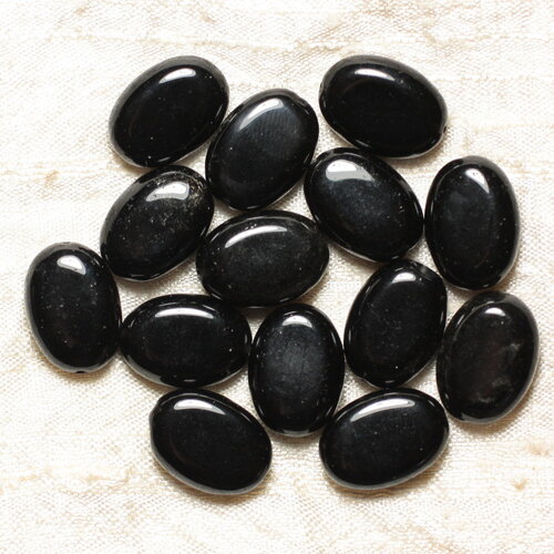 Fil 39cm 21pc environ - perles pierre onyx ovales 18x13mm noir