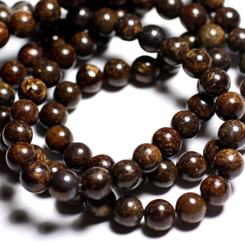 Fil 39cm 57pc environ - perles pierre bronzite boules 6mm marron doré bronze noir