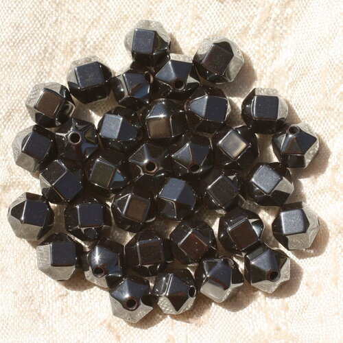 35pc - perles pierre hématite boules cubes facettés 6mm métal gris noir argenté