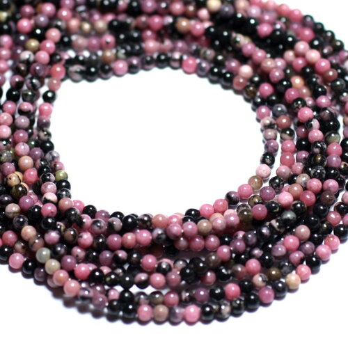 Fil 39cm 180pc environ - perles pierre rhodonite boules 2mm rose gris noir