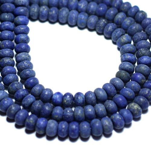 Fil 39cm 95pc environ - perles pierre lapis lazuli rondelles 6x4mm bleu nuit doré mat sablé givré