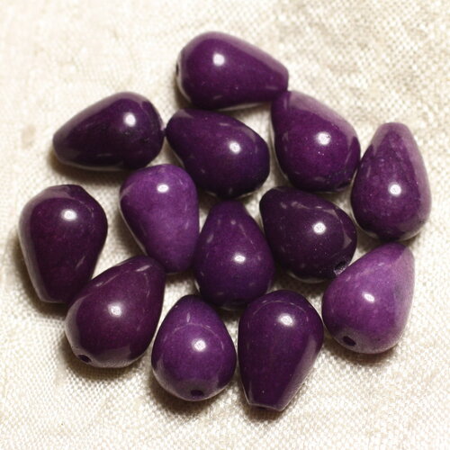 4pc - perles pierre jade gouttes 14x10mm violet
