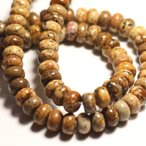 10pc - perles pierre jaspe paysage beige rondelles 8x5mm - 8741140015760