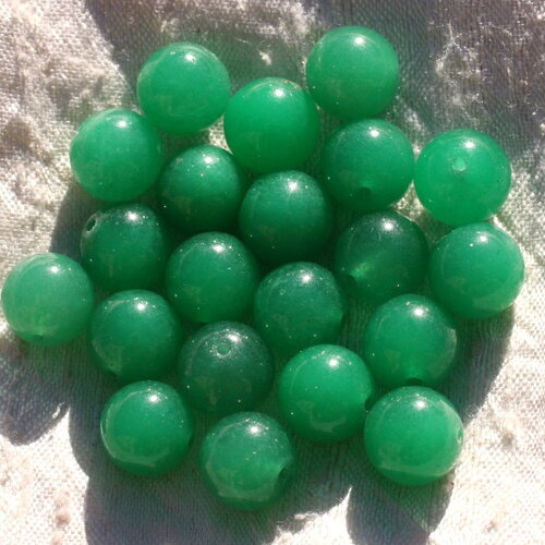 Fil 39cm 32pc environ - perles pierre jade boules 12mm vert emeraude