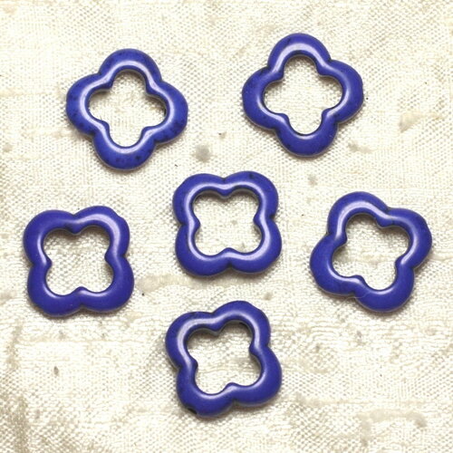 10pc - perles pierre turquoise synthese fleur trefle 4 feuilles 20mm bleu roi nuit - 4558550036414
