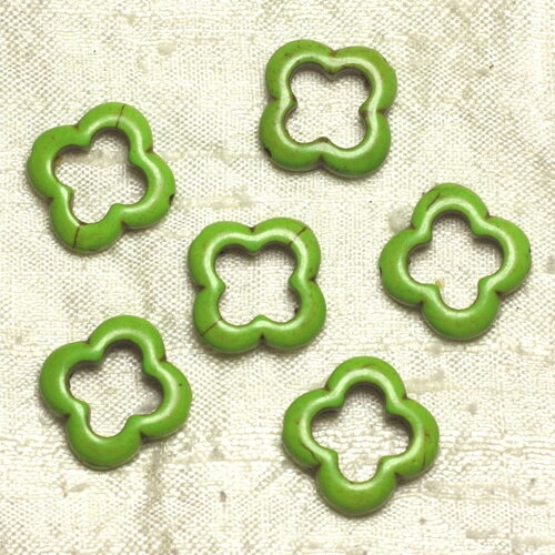 10pc - perles pierre turquoise synthese fleur trefle 4 feuilles 20mm vert pomme fluo - 4558550036063