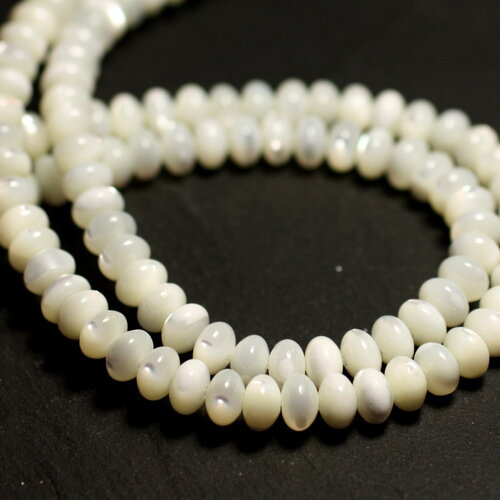 10pc - perles coquillage nacre rondelles 6x4mm blanc irisé reflets - 8741140015845
