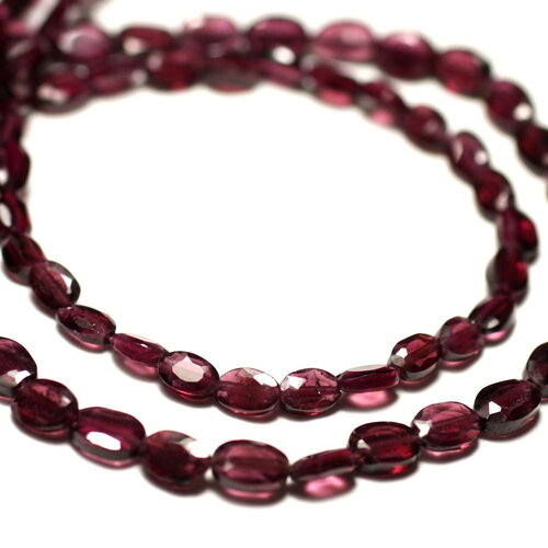 Fil 39cm 70pc environ - perles pierre grenat ovales facettés 5-6mm rouge rose bordeaux