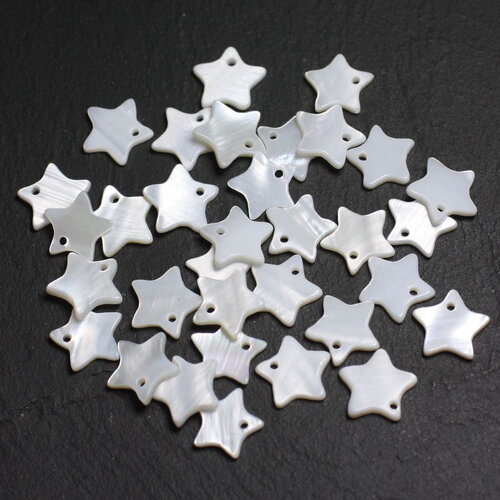 100pc - perles pendentifs breloques nacre etoiles 11-12mm blanc irisé