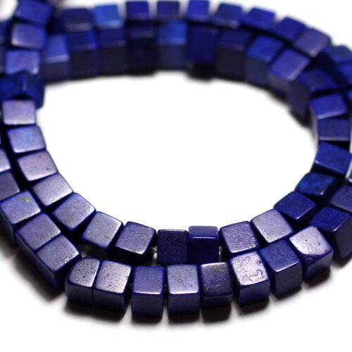 Fil 39cm 90pc environ - perles pierre turquoise synthèse cubes 4mm bleu roi nuit
