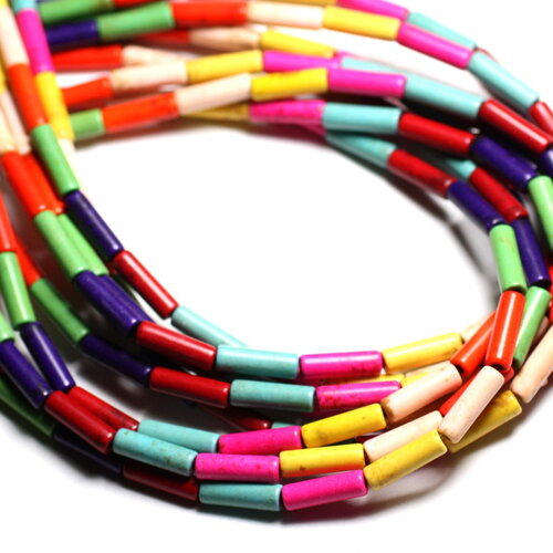 10pc - perles pierre turquoise synthèse tubes cylindres colonnes 13x4mm multicolore
