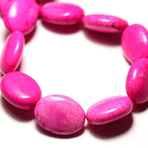 4pc - perles pierre turquoise synthèse ovales 20x15mm rose fluo - 4558550028556