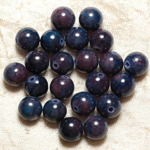 Fil 39cm 39pc environ - perles pierre jade boules 10mm bleu nuit violet