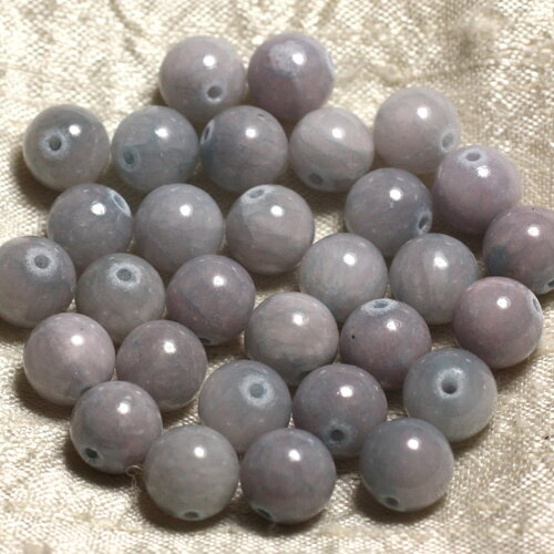 Fil 39cm 39pc environ - perles pierre jade boules 10mm bleu gris rose clair