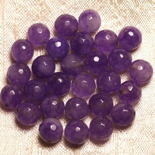 Fil 39cm 46pc environ - perles pierre jade boules facettées 8mm violet mauve