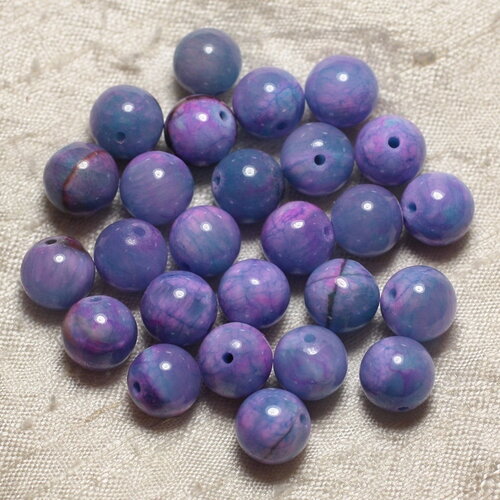10pc - perles pierre jade boules 10mm bleu rose violet mauve lavande - 4558550029768