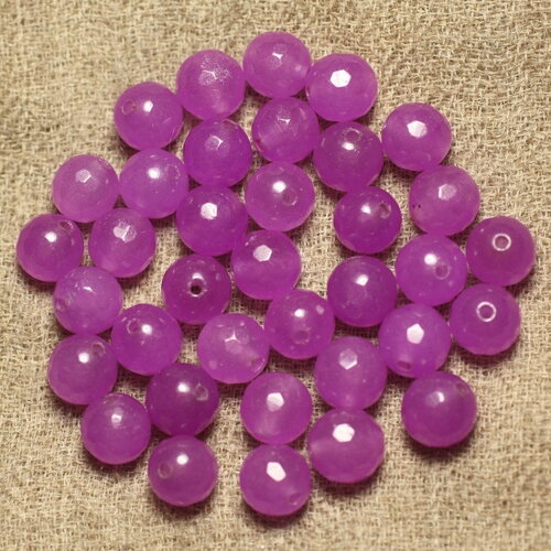 10pc - perles pierre jade boules facettées 8mm violet rose fuchsia - 4558550023339