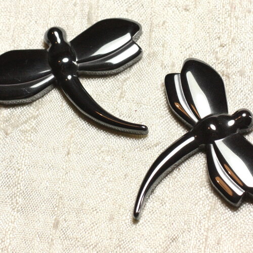1pc - perle pendentif pierre hématite libellule 48mm métal gris noir argenté - 4558550003935