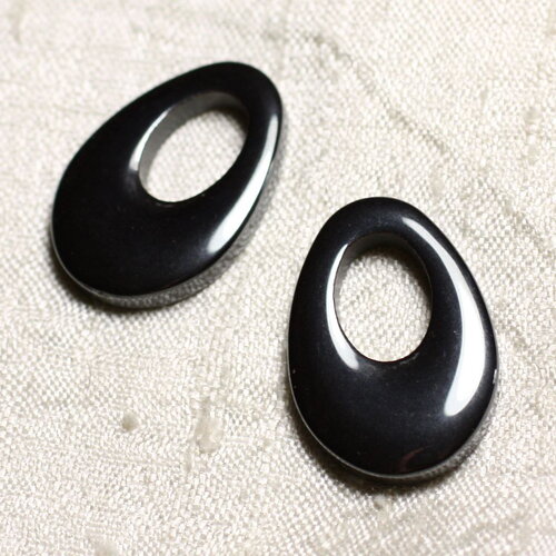 1pc - pendentif perle pierre hématite goutte 27mm métal gris noir - 4558550036469