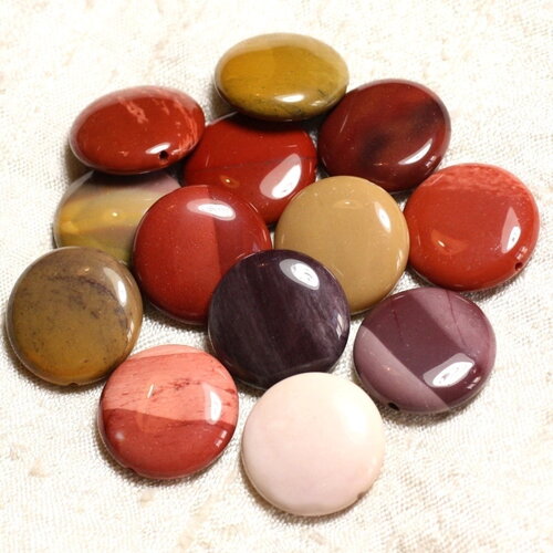 1pc - perle pierre jaspe mokaite palet rond plat 20mm - 4558550003515