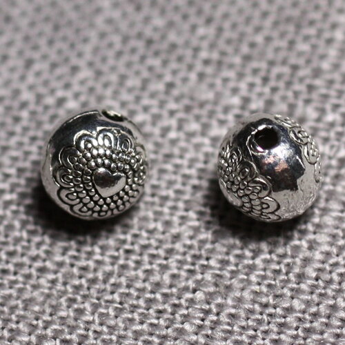 20pc - perles métal argenté boules rondes 6mm coeurs - 4558550095138