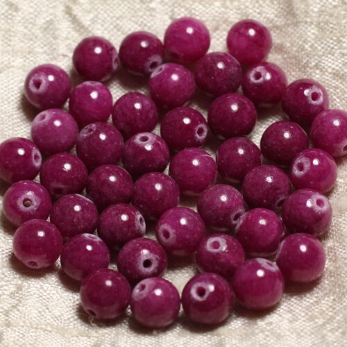 10pc - perles pierre jade boules 8mm rose rubis fuchsia - 4558550007209