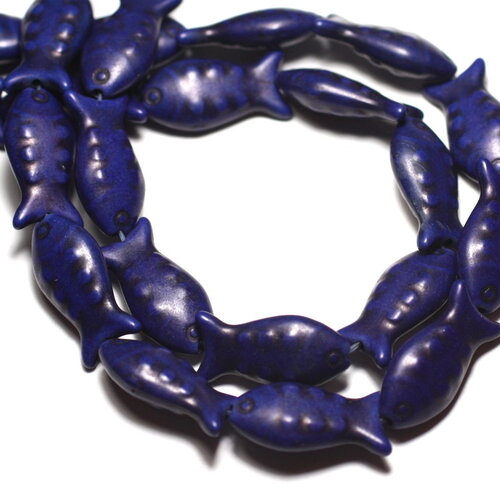 10pc - perles pierre turquoise synthèse poissons 24mm bleu roi nuit - 8741140010062