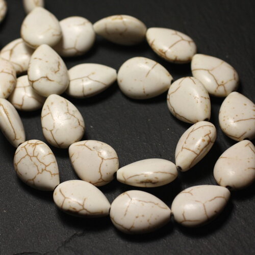 10pc - perles pierre turquoise synthèse gouttes plates 14x10mm blanc crème beige