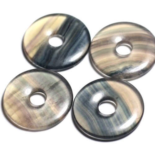1pc - perle pendentif pierre - rond cercle anneau donut pi 30mm - fluorite blanc violet vert - 4558550091765